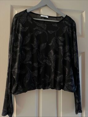 À.Suzy Black Long-Sleeve Metallic Dot Leaf Top